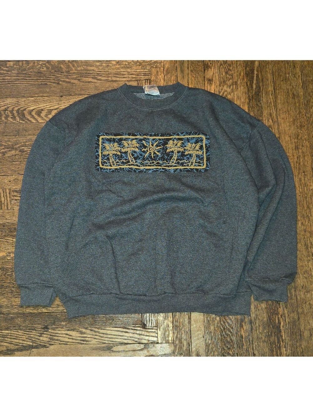 Vintage Hawaiian Surf Sweatshirt Men's XL Gray Y2K Palm Trees Sun Surfwear